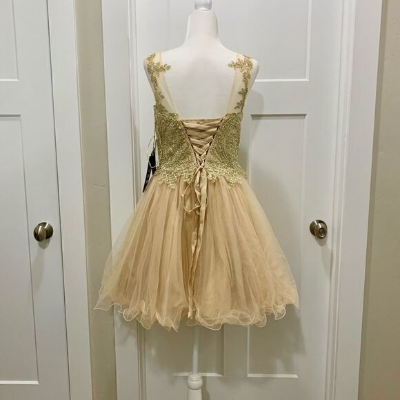 Mesh embroidered beaded Lace Short Ruffled  Dress - Picture 3 of 14